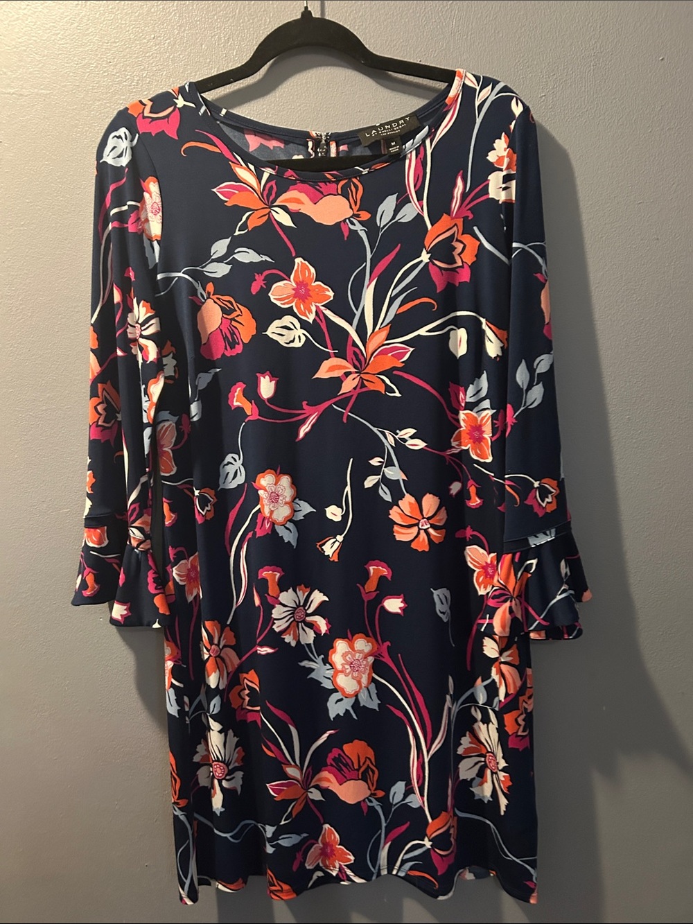 Laundry By Shelli Segal Navy Floral Shift Dress with Pink & Orange Accents